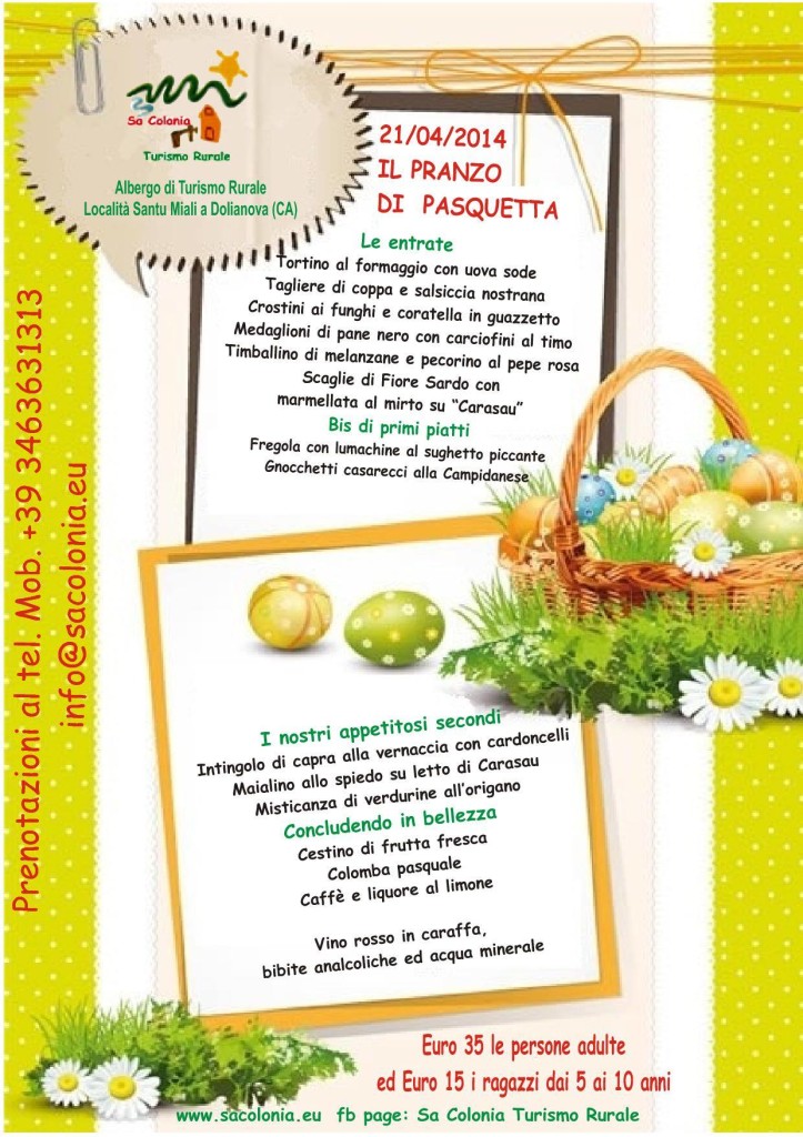 Pasqua e Pasquetta 2014 a Sa Colonia Turismo Rurale - Dolianova - Domenica 20 e Lunedì 21 Aprile 2014  - ParteollaClick