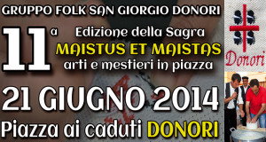 Manifesto per l'Undicesima Edizione della Sagra Maistus et Maistas, arti e mestieri in piazza - Donori- 21 Giugno 2014 - ParteolalClick