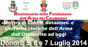 locandina per la Mostra per il Bicentenario della Fondazione dell'Arma dei Carabinieri - Donori- 5, 6 e 7 Luglio 2014 - ParteollaClick
