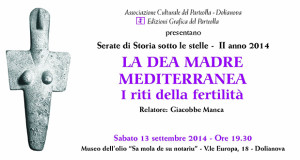 Locandina per la manifestazione Storia sotto le Stelle 2014 La Dea Madre Mediterranea - Dolianova - 13 Settembre 2014 - ParteollaClick