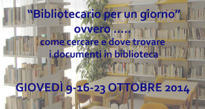 Locandina per gli Incontri formativi Bibliotecario per un giorno - Donori - 9, 16 e 23 Ottobre 2014 - ParteollaClick