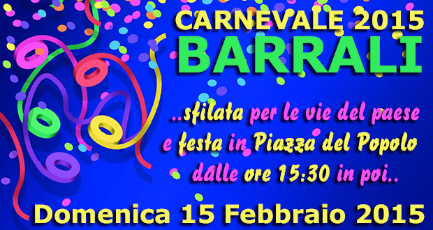 Locandina Sfilata e Festa di Carnevale 2015 - Barrali - 15 Febbraio - ParteollaClick