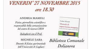 Banner Presentazione del libro Manuale di sopravvivenza energetica di Andrea Mameli - Dolianova - 27 Novembre 2015 - ParteollaClick