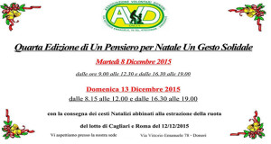 Banner Quarta edizione di Un pensiero per Natale un gesto Solidale - Donori, Sede AVD - Martedì 8 e Domenica 13 Dicembre 2015 - ParteollaClick