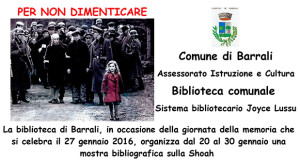 Banner Per non dimenticare, mostra bibliografica sulla Shoah - Barrali - Dal 20 al 30 Gennaio 2016 - ParteollaClick