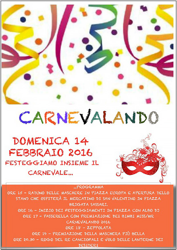 Carnevalando 2016 con il mercatino di San Valentino e tanto divertimento - Dolianova -  Domenica 15 Febbraio - ParteollaClick