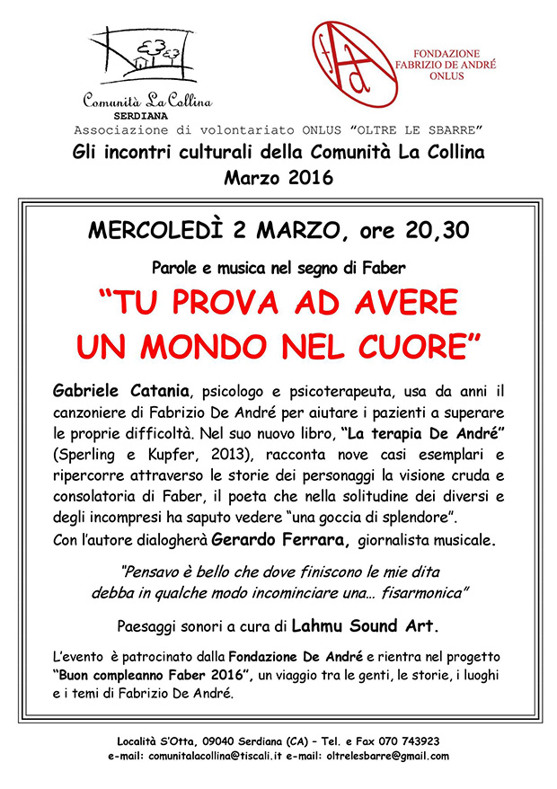 Tu prova ad avere un mondo nel cuore, parole e musica nel segno di Faber - Comunità La Collina, Serdiana - 2 Marzo 2016 - ParteollaClick