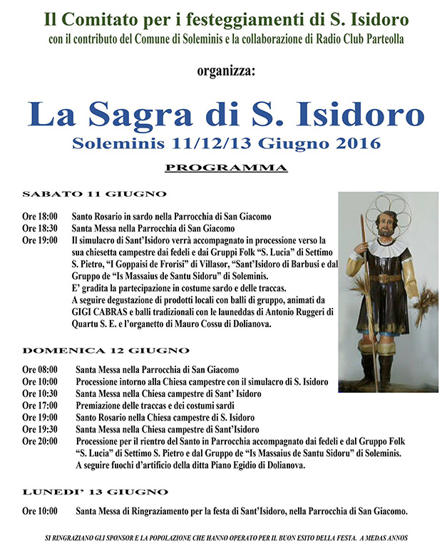 Sagra di Sant'Isidoro 2016 - Soleminis - Sabato 11, Domenca 12 e Lunedì 13 Giugno 2016 - ParteolalClick