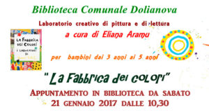 Banner Laboratorio Creativo di Pittura e di Lettura La Fabbrica dei Colori - Dolianova, Biblioteca Comunale - 21 Gennaio 2017 - ParteollaClick