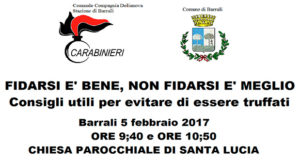Banner Incontro con i Carabinieri per prevenire le truffe, nella Chiesa di Santa Lucia - Barrali - 5 Febbraio 2017 - ParteollaClick