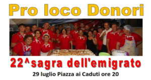 Banner 22ª Sagra dell'Emigrato, cena con degustazioni di prodotti locali - Donori, Piazza ai Caduti - 29 Luglio 2017 - ParteollaClick