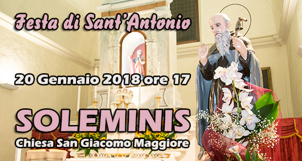 Banner Festa di Sant'Antonio Abate 2018 con il tradizionale falò - Chiesa Parrocchiale San Giacomo Maggiore, Soleminis - 20 Gennaio 2018 - ParteollaClick