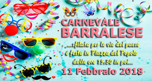 Banner Carnevale Barralese 2018 - Barrali, Piazza del Popolo - Domenica 11 Febbraio - ParteollaClick