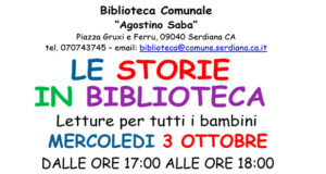 Banner Le Storie in Biblioteca, lettura di storie per bambini - Serdiana - 3 Ottobre 2018 - ParteollaClick