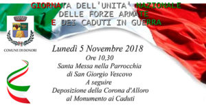 Banner Giornata dell'unità nazionale delle forze armate e dei caduti in guerra - Donori - 5 Novembre 2018 - ParteollaClick