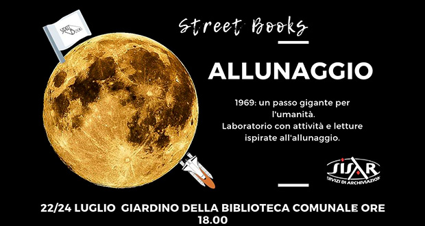 Banner ALLUNAGGIO, laboratorio con attività e letture ispirate allo sbarco dell'uomo sulla luna - Dolianova, Biblioteca Comunale - 22 e 24 Luglio 2019 - ParteollaClick