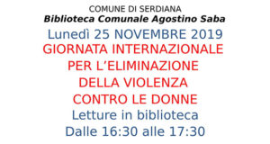 Banner Giornata internazionale per l'eliminazione della violenza contro le donne - Serdiana - 25 Novembre 2019 - ParteollaClick