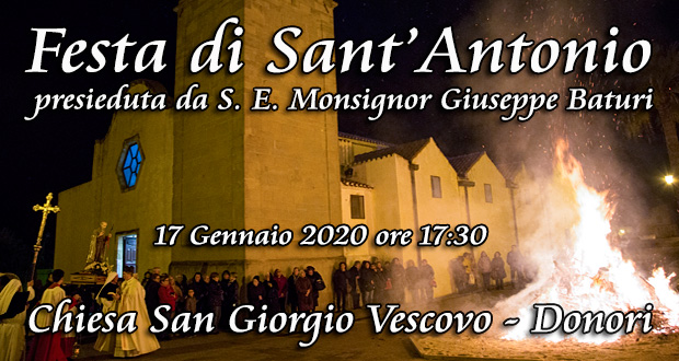 Banner Festa di Sant'Antonio Abate 2020 presieduta da S. E. Monsignor Giuseppe Baturi - Donori - 17 Gennaio 2020 - PartreollaClick