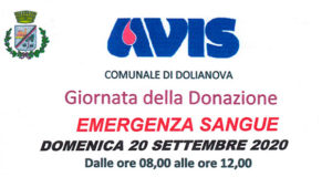 Banner Giornata della Donazione di Sangue 2020 nell'Associazione AVIS in Piazza Amendola - Dolianova - 20 Settembre 2020 - ParteollaClick