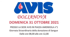 Banner Giornata della Donazione di Sangue 2021 nell'Associazione AVIS in Piazza Amendola - Dolianova - 31 Ottobre 2021 - ParteollaClick