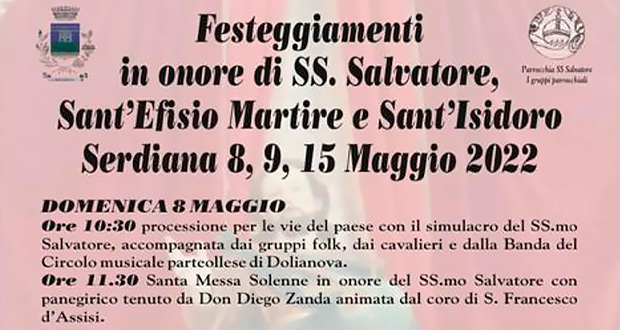 Banner Festeggiamenti Patronali del Santissimo Salvatore - Serdiana - 8, 9 e 15 Maggio 2022 - ParteollaClick