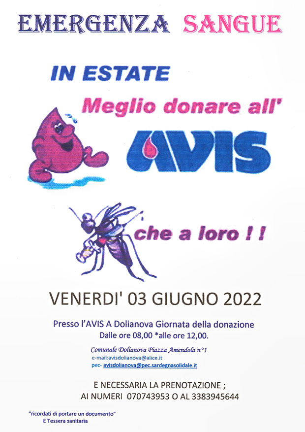 Giornata della Donazione di Sangue nell'Associazione AVIS - Dolianova - 3 Giugno 2022 - ParteollaClick