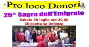 Banner 25ª Sagra dell'Emigrato, cena con degustazioni di prodotti locali - Donori - 30 Luglio 2022 - ParteollaClick