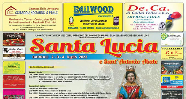 Banner Festeggiamenti in onore di Santa Lucia e Sant'Antonio di Padova - Barrali - Dal 2 al 4 Luglio 2022 - ParteollaClick