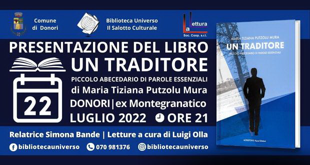 Banner Presentazione del libro UN TRADITORE di Maria Tiziana Putzolu Mura - Donori - 22 Luglio 2022 - ParteolalClick