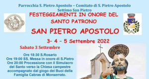 Banner Festeggiamenti in onore del Santo Patrono San Pietro Apostolo - Settimo San Pietro - 3, 4 e 5 Settembre 2022 - ParteollaClick
