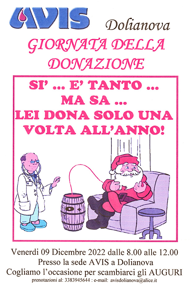 Giornata della Donazione di Sangue nell'Associazione AVIS in Piazza Amendola - Dolianova - 9 Dicembre 2022 - ParteollaClick