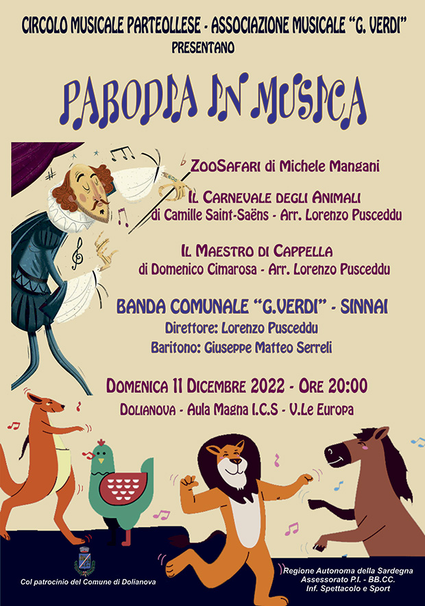 Banner PARODIA IN MUSICA - Dolianova, Istituto Comprensivo Statale, Viale Europa 5 - 10 Dicembre 2022 - ParteollaClik