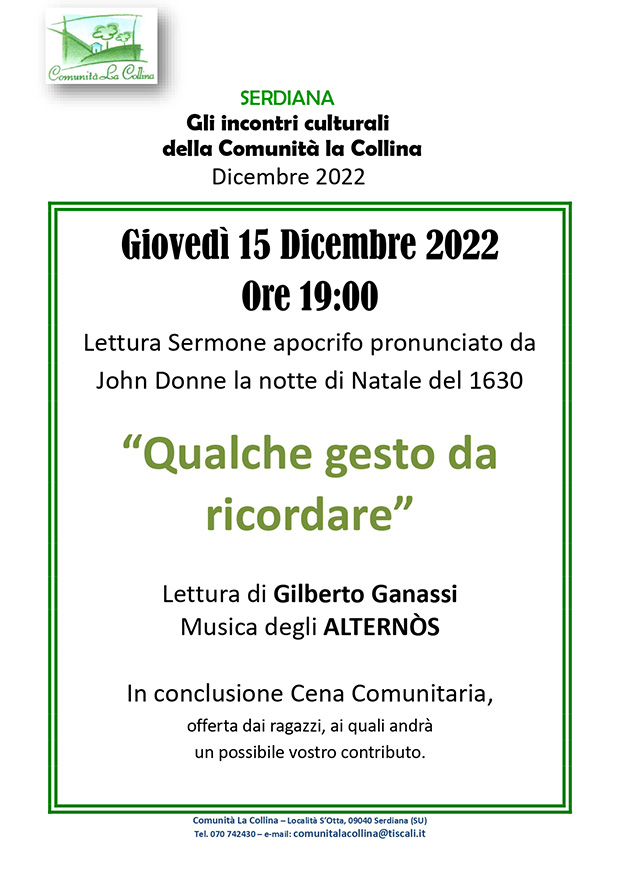 Qualche gesto da ricordare, incontro culturale alla Comunià La Collina - Serdiana - 15 Dicembre 2022 - ParteollaClick