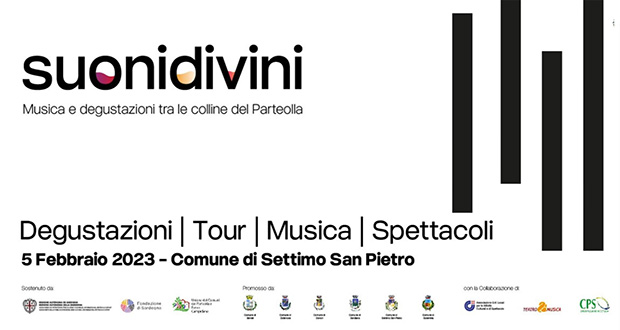 Banner Suonidivini 2022, Musica e Degustazioni tra le colline del Parteolla - Settimo San Pietro - 5 Febbraio 2023 - ParteollaClick