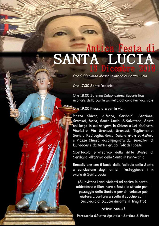 Festa in onore di Santa Lucia Vergine e Martire 2018 - Settimo San Pietro - Chiesa di San Pietro Apostolo - 13 Dicembre 2018
